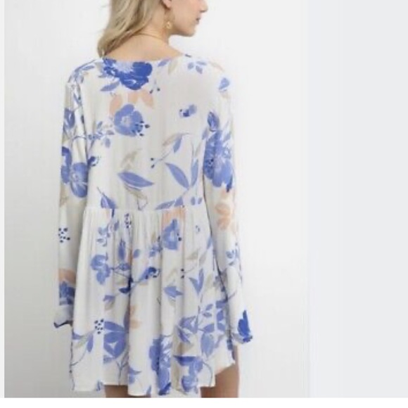 Free People Bella Floral Print Tunic Ivory Blue Combo S - Picture 2 of 9